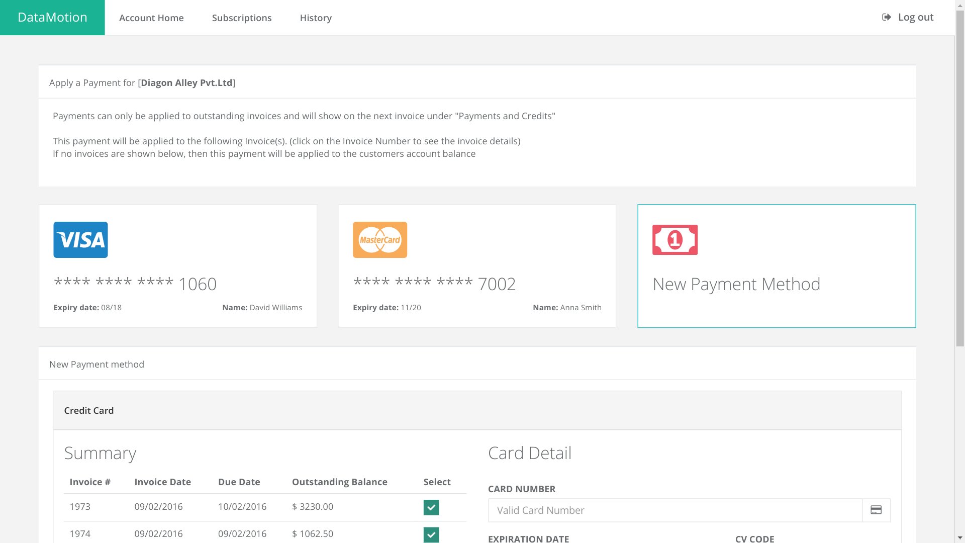 Mobile & desktop customer self-service portal - pay now view.